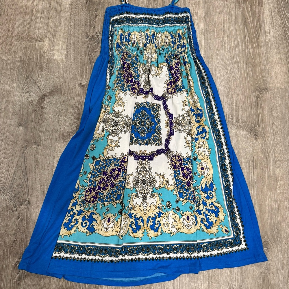 India Boutique Blue and White Smocked Top